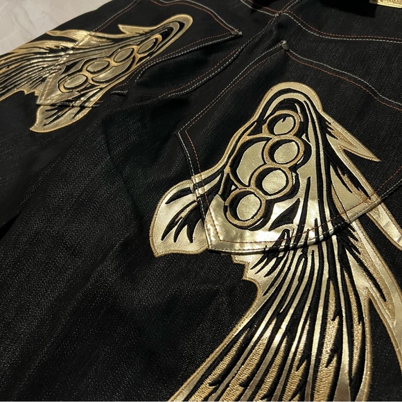 Raw Blue Denim Y2K Baggy Shorts Jorts Cyber Wings Affliction 32 - Picture 4 of 9